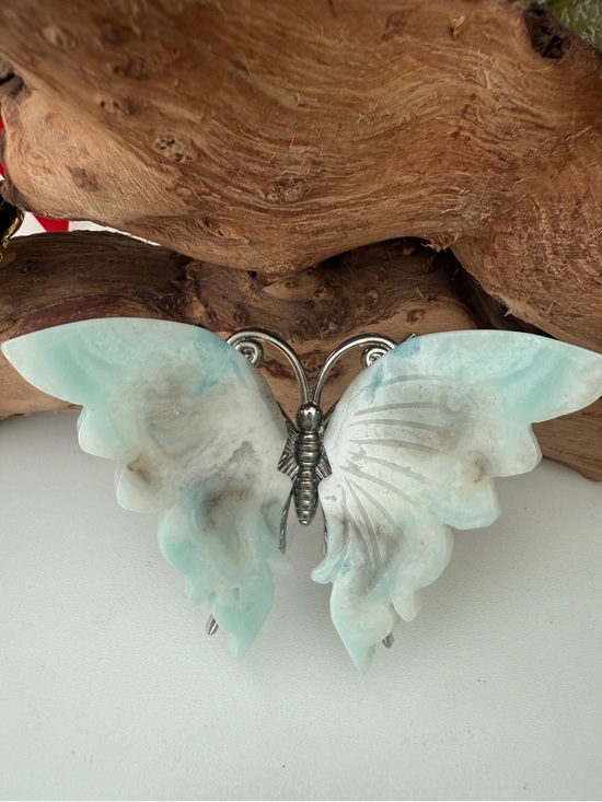 Other - Hand-Carved Caribbean Calcite Butterfly – Blue Aragonite & Ocean Calcite Crystal
